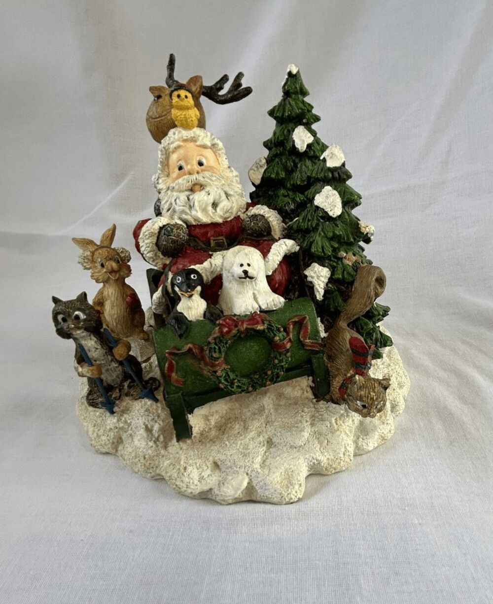 Santa and Animal Friends Sleigh Ride Music Box, "Rudolph the Red-Nosed Reindeer"